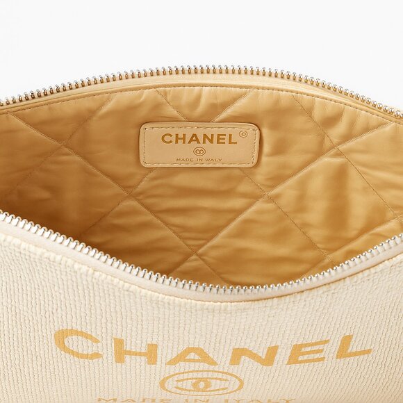 Chanel 31 Rue Cambon Canvas Pouch — Beige / Gold Logo - Picture 6 of 7